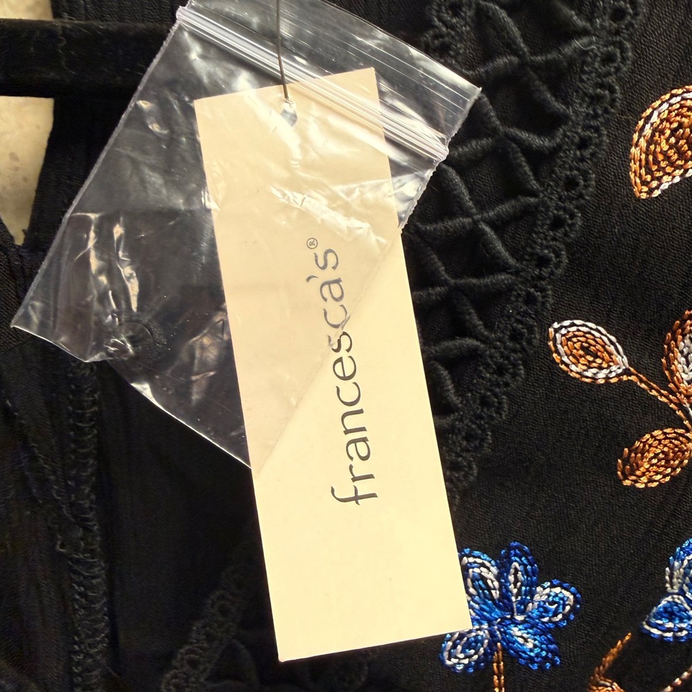 Francescas Blue Rain SM Women Black Floral Embroidered Crochet Trim Boho Dress - Picture 6 of 12